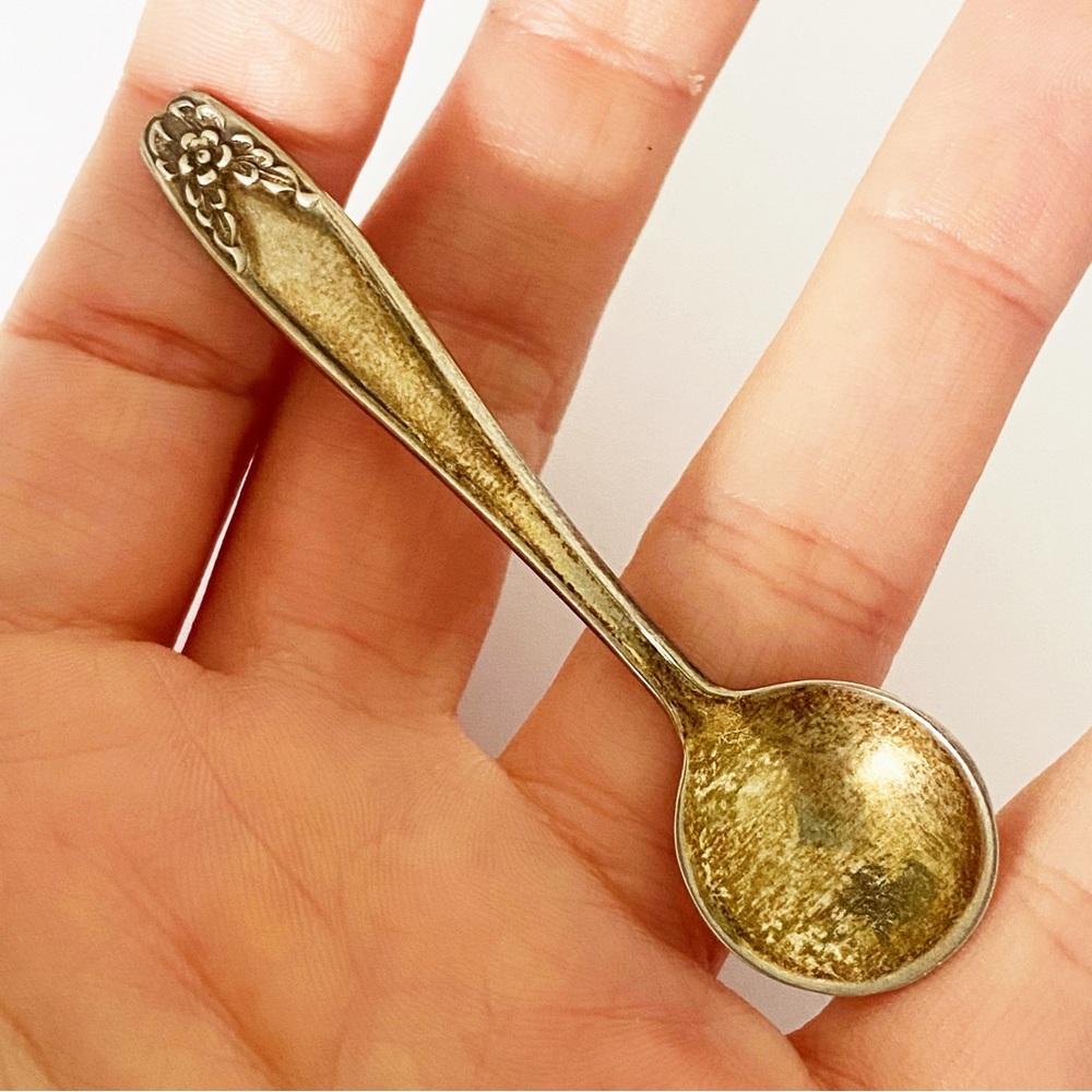 Antique sterling silver Steiff miniature spoon brooch pin